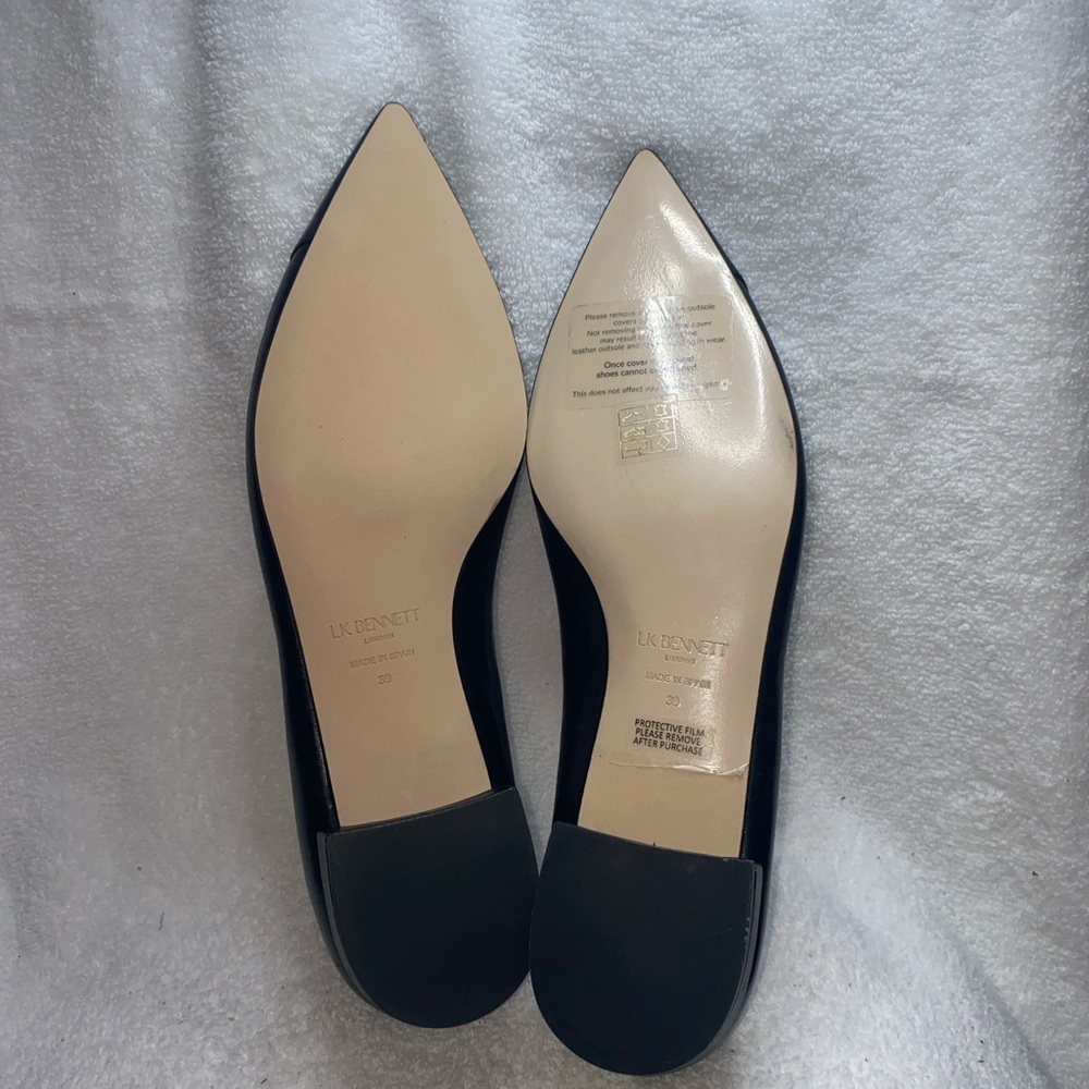 LK Bennett Black Leather Pointed Ballet Flats with Gold Accent - Picture 4 of 8